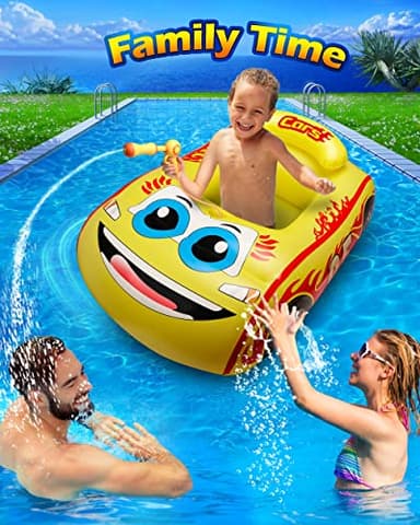 HopeRock Kids Pool Float with Water Gun,Inflatable Ride-on Swimming Pool Toy for Boys Aged 3-8 Years, Toddlers Pool Float Perfect for Summer Fun-Pool Float Kids, Ride-on Swimming Pool Toys(Yellow) - Image 4