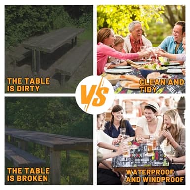 XUANQIFC Picnic Table Cover with Bench Covers, 3 Pcs 72" Outdoor Waterproof Tablecloth with Elastic Edges and Flannel Backing Rectangle Tablecloth for RV BBQ Camping 6 Foot Tables (Black 72" x 30") - Image 6