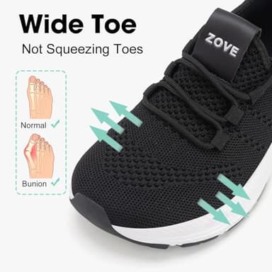 ZOVE Wide Toe Box Shoes Women Extra Wide Width Sneakers Ultra Light Road Running Shoes Non-Slip Tennis Sneakers Breathable Walking Athletic 8803 Black 39 - Image 2