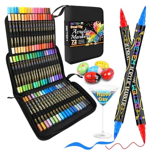 Betem Paint Markers Acrylic Paint Pens, Dual Tip 72 Colors Acrylic Markers with Brush Tip and Fine Point, Art Supplies for Wood, Canvas, Stone, Glass, Rock Painting Kit DIY Crafts Drawing Kit with Bag - Image 1