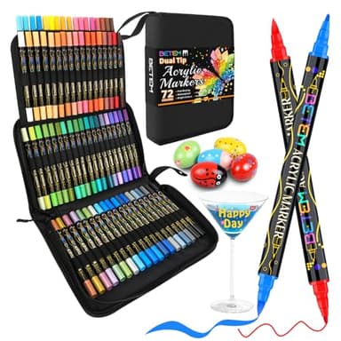 Betem Paint Markers Acrylic Paint Pens, Dual Tip 72 Colors Acrylic Markers with Brush Tip and Fine Point, Art Supplies for Wood, Canvas, Stone, Glass, Rock Painting Kit DIY Crafts Drawing Kit with Bag - Image 1