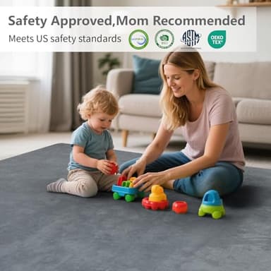 Huloo Sleep Baby Play Mat for Floor,1.3" Thick Elasti-Foam 50"×50" Playpen Mat for Tummy Time,Water Repellent Soft Coral Velvet for Toddler,Infant,Kids,Non-Slip Backing Safe for Crawling(Dark Grey) - Image 6