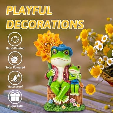 CFFOWNUG Outdoor Frog Garden Decor: 9'' Yard Decoration with Sunflower Light Funny Solar Frog Gifts for Women Mother's Day Housewarming Gift - Image 5