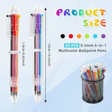 30 PCS 6-in-1 Multicolor Ballpoint Pens 0.5mm Party Favors 6 Colors Retractable Multicolor Pen for Office School Supplies Kids Students Children Birthday Party Favors Gifts Fun Pens (30 - Image 3