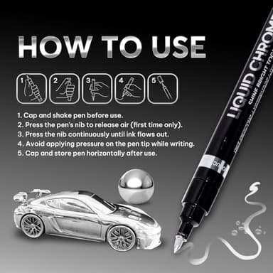 COORIART 3PK Liquid Chrome Markers - Permanent Mirror Chrome Pens, Chrome Paint Pens for Plastic, Metal, Model Painting, Touch Up & Repair Kit, Set of 3 Tips (0.7mm, 1mm, 3mm) - Image 5