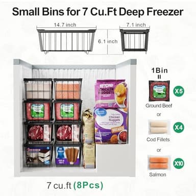 iSPECLE Freezer Organizer Bins - 8 Pack Small Stackable Deep Freezer Organizer Bins for 7 Cu.Ft Freezers Easy Get Bottom Foods without Digging, Chest Freezer Organizer Prevent Frozen Food Waste, Black - Image 2
