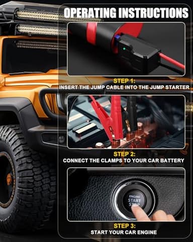 Ooklee Portable Car Jump Starter with Air Compressor 150PSI Tire Inflator Portable Air Compressor,12V 3000A Car Battery Jump Starter Battery Pack with LED Display and Lights, Output and Input Power - Image 7