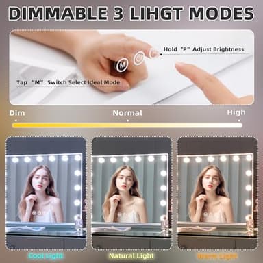 MISAVANITY Vanity Mirror with Lights Tempered Galss Hollywood Vanity Makeup Mirror with 15 LED Bulbs 22.8"x 18.1" USB Charge Port and Dimmable 3 Color Lighting for Tabletop Wall-Mounted, White - Image 5