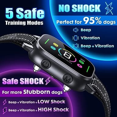NHUJK Bark Collar- Smart Dog Bark Collar for Small Medium Large Dogs, Rechargeable Anti Bark Training Collar with 8 Adjustable Sensitivity, Barking Collar with Beep Vibration Harmless Shock (Black) - Image 2