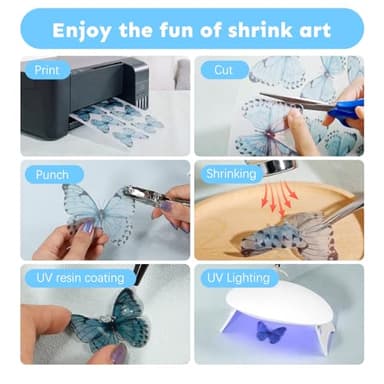 Auihiay Printable Shrink Plastic Sheet Kit, Include Heat Gun, UV Resin, UV Lamp, 20 PCS Printable Shrink Papers and Rich DIY Tools for Crafts, Kids Jewelry Making, Christmas Ornaments - Image 2