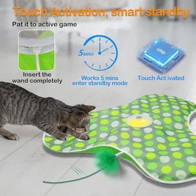 umosis Interactive Cat Toys Rechargeable,Moving Concealed Feathers,Real Mouse Squeaky,Touch Activated Cat Kitten Toy Exercise Toys for Indoor Bored Adult Cats - Image 4