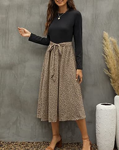 Zattcas Womens Long Sleeve Midi Dresses Casual Work Fall Dresses with Pockets Black T S - Image 4