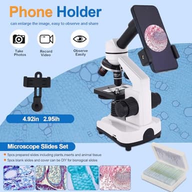 Microscope for Adults & Kids, 40X-2500X High-Power Compound Microscope for Students, School Lab & Home Schooling,Equiped with Slides Set & Phone Holder - Image 7