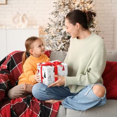 Cuitpan White Christmas Wrapping Paper Bundle for Kids Adults - Reindeer, Stripes, Woodlands, Snowflake, Red Truck Winter Scene Designs - 28 x 40 Inches, 6 Jumbo Sheets, Recycled - Image 3