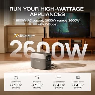 EF ECOFLOW DELTA 3 Portable Power Station, 1024Wh LiFePO4 Battery, Full Charge in 56 Min, 1800W AC/100W USB-C Output, Solar Generator(Solar Panel Optional) for Home Backup Power, Camping & RVs - Image 2