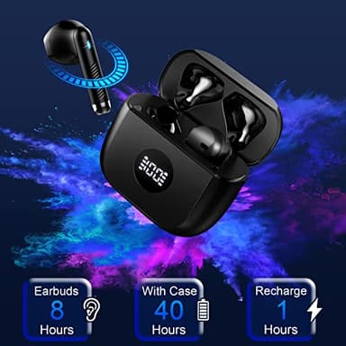 Wireless Earbuds, Bluetooth 5.4 Headphones HiFi Stereo, in Ear Earphones with 4 ENC Noise Cancelling Mics, 40H Playtime Ear Buds with Mini Case, IP7 Waterproof Bluetooth Earbuds with LED Display - Image 6