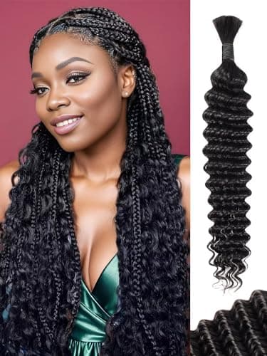 Human Braiding Hair 1 Bundle 50g 24 Inch Deep Water Wave Bulk Human Hair for Braiding No Weft 12A Brazilian Virgin Curly Human Hair Extensions for Boho Braids Wet and Wavy Human Hair Braiding Hair - Image 1