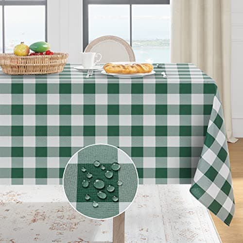 Softalker Gingham Checkered Rectangle Tablecloth - Waterproof Buffalo Plaid Table Cloth Stain Resistant Washable Table Cover for Picnic/Camping/Outdoor - Hunter Green, 54 x 108 Inch - Image 1