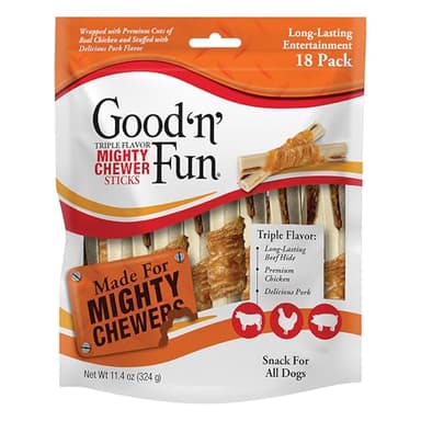 Good 'n' Fun Triple Flavor Mighty Chewer Sticks, 18 Count, Rawhide Chews for All Dogs - Image 1