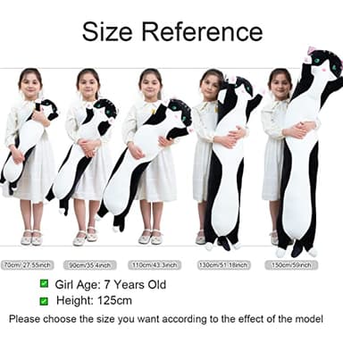 Giant Cat Pillow Plush Cartoon Kitty Sleeping Hugging Pillow, Cuddly Soft Long Kitten Body Pillow Doll Cat Cushion Toy for Kids Girlfriend (Black, 90cm/35.4inch) - Image 2