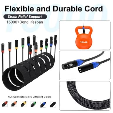 Anewbig XLR Cables 25ft 6 Pack - Male to Female Braided Shielded Microphone Cable, 3-Pin Copper Conductors XLR Speaker Cords for Microphone, Mixer, DMX & PA Systems(Colorful) - Image 5