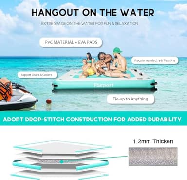 FBSPORT Inflatable Floating Dock, Inflatable Air Dock Platform Floating Island Raft with Non-Slip Surface, Inflatable Water Floating Dock Mat for Lake Pool Beach Ocean, 5x6x0.5 ft, Green - Image 2