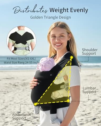 GROWNSY Baby Carrier Newborn to Toddler, Cozy Baby Wraps Carrier, Ergonomic Baby Carrier with Head Support, Black - Image 6