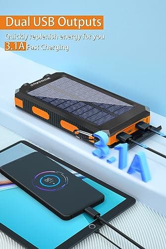 WONGKUO Solar Charger Power Bank - 𝟮𝟬𝟮𝟰 𝙐𝙥𝙜𝙧𝙖𝙙𝙚 36800mAh Solar Phone Charger, QC3.0 Fast Charger with LED Flashlight, IP65 Waterproof Portable Power Bank for Outdoor Activities - Image 6