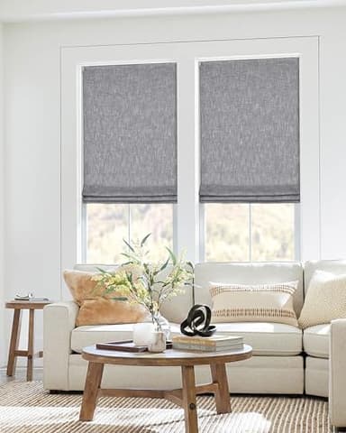 No Tools No Drill Cordless Roman Shades for Indoor Windows 100% Blackout, for Window Size 42" W × 64" H Charcoal - Image 3