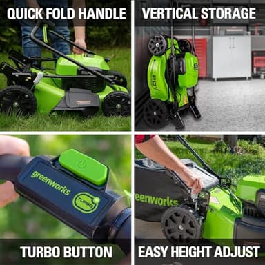 Greenworks 48V (2x24V) 20" Cordless Push Mower, 12" String Trimmer, 320 CFM Blower,10" Chainsaw,and 22" Hedge Trimmer Combo Kit - Image 7
