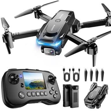 Drone with Camera - Drone with Screen on Controller for Beginners, Foldable Remote Control Quadcopter with Voice Gesture Control, 3D Flip, One Key Start, Emergency Stop, 2 Batteries, Easier to use - Image 1