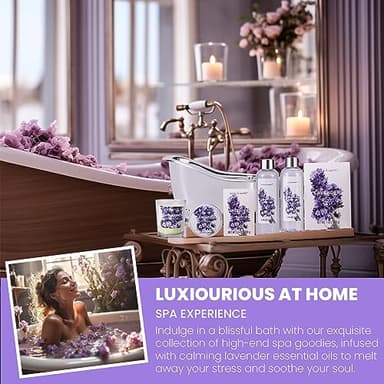 Gift Set for Women Body & Earth Gifts Set Lavender Gift Baskets For Women Bath Sets with Bubble Bath Body Lotion Scented Candle Christmas Gifts - Image 5