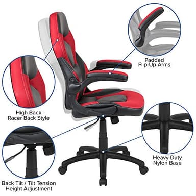 Flash Furniture X10 High-Back LeatherSoft Racing Style Gaming Chair with Flip-Up Arms, Ergonomic Padded Swivel Computer Chair, Red/Black - Image 4
