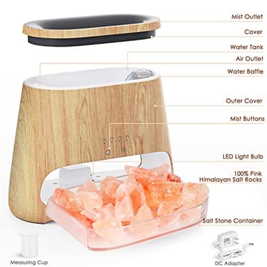 SALKING 2-in-1 Ultrasonic Essential Oil Diffuser & Himalayan Salt Lamp, Aromatherapy Diffuser Cool Mist Humidifier with Auto Off Function, 100% Pure Himalayan Pink Salt Rock, 150ml (Wooden Grain) - Image 7