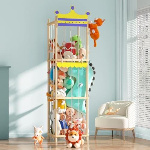 Easyego Stuffed Animal Storage Stuffed Animal Zoo, 60" Wood Large Animal Storage Toy Holder with High Elastic Rope, Zoo Organizer Cage for Nursery,Playroom,Bedroom - Image 1