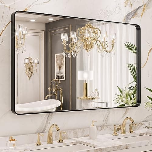 LOAAO 40X36 Inch Black Metal Framed Bathroom Mirror for Wall, Matte Black Bathroom Vanity Mirror Farmhouse, Anti-Rust, Tempered Glass, Hangs Horizontally or Vertically - Image 1