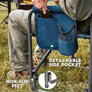 TIMBER RIDGE Aluminum Oversized Camping Chair, Lightweight Portable Directors Chair with Side Table Detachable Side Pocket for Outdoor Camping, Lawn, Picnic, Support 400lbs Blue - Image 7