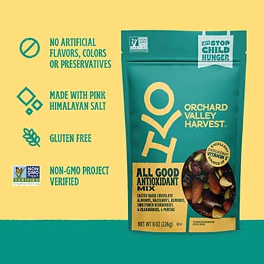 Orchard Valley Harvest All Good Antioxidant Mix, Made With Real Pink Himalayan Sea Salt, Dark Chocolate Almonds, Hazelnuts, Sweetened Berries, Gluten Free, Non-GMO, Stand Up Bag, 8 oz (Pack of 1) - Image 6