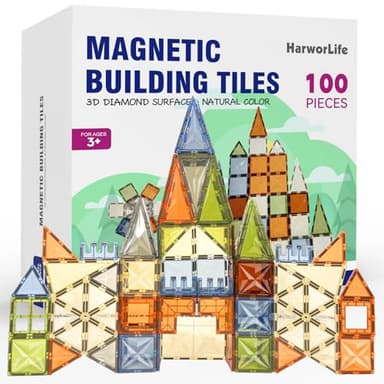 HarworLife 100 PCS Magnetic Tiles, Diamond Magnetic Blocks Building Set Magnet Tiles STEM Toys 3D Kids Preschool Educational Sensory Toys Gift for Toddlers Kids Boys Ages 3 4 5 6 7 8 9+ Year Old - Image 1