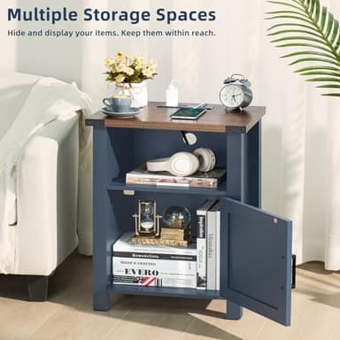 Joaxswe Night Stand Set of 2, 18 Inch Farmhouse Nightstand with with Charging Station and USB Port, Rustic Couch End Table with Magnetic Door, Wood Bed Side Tables for Bedroom, Home, Navy Blue - Image 4