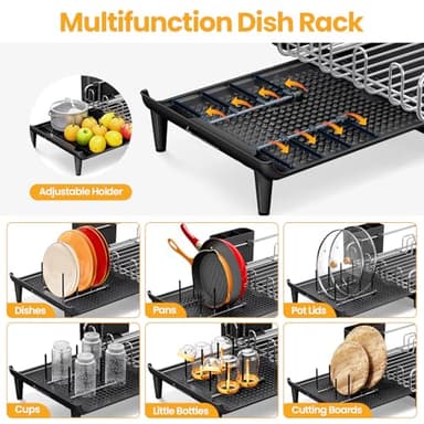 TOOLF Expandable Dish Rack, Dish Drying Rack for Kitchen Counter, Foldable Dish Dryer Rack, Stainless Steel Dish Drainer Racks with Cutlery Holder, Collapsible Dish Drying Racks Large Size,Black - Image 4