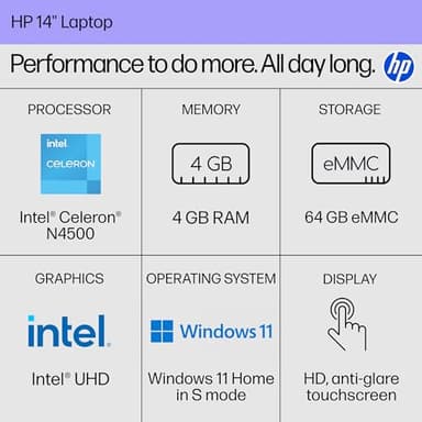 HP Touchscreen Laptop Computer for Home Student Study, 1-Year Office 365, 4GB DDR4 RAM, 64GB eMMC, Intel Processor, 14 inch Display, WiFi 6, Bluetooth, Type-C, Pale Gold, Windows 11 Home S - Image 2