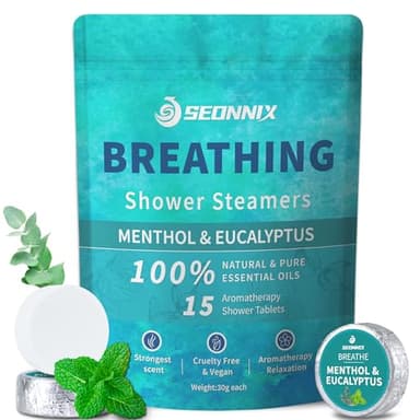 SEONNIX Shower Steamers Aromatherapy 15 Pack, Menthol & Eucalyptus Shower Bombs with Natural Essential Oils, Quick Relief Nasal Congestion, Relaxation & Self Care Gifts for Women & Men - Image 1