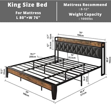 ANCTOR King Size Bed Frame, Storage Headboard with Outlets, Easy to Install, Sturdy and Stable, No Noise, No Box Springs Needed - Perfect for a Good Night's Sleep - Image 2