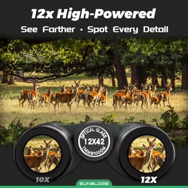 Binoculars for Adults High Powered, 12x42 HD Super Bright BAK4 Prism Waterproof Binoculars with Low Light Vision for Bird Watching Hiking Hunting Outdoor Travel Road Trip Stargazing Cruise (Green) - Image 2