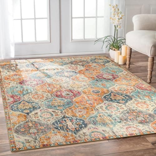 Lahome Moroccan 6x9 Rugs for Living Room, Soft Washable 6x9 Area Rug for Bedroom, Ultra-Thin Oriental Trellis Distressed Non Shedding Throw Large Carpet for Dining Room Office, Cream/Multi - Image 1