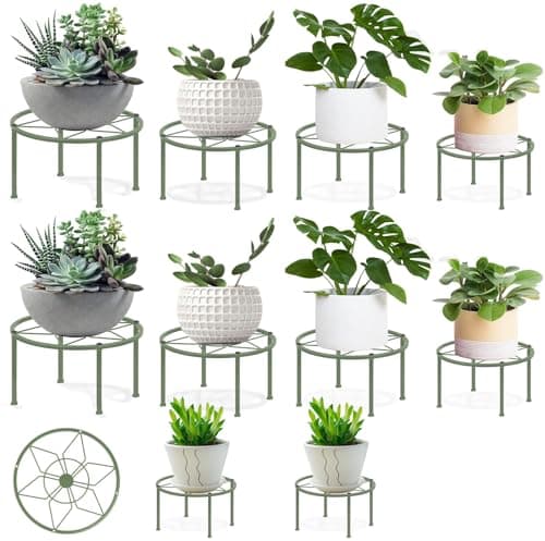 Metal Plant Stands, Anti-Rust Iron Flower Pot Stand, Heavy Duty Plant Pot Shelf, Decoration Racks for Home Indoor and Outdoor 10 Pcs (Green) - Image 1