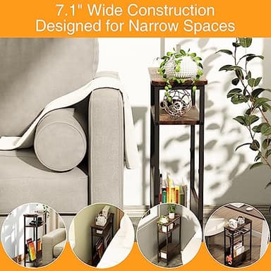 THUMEYE 7.1" Narrow Side Table for Small Spaces, 3 Tier Small End Table with Magazine Holder, Slim/Skinny Nightstand/Bedside Table for Living Room, Bedroom, 15.4" L x 24.2" H - Image 4