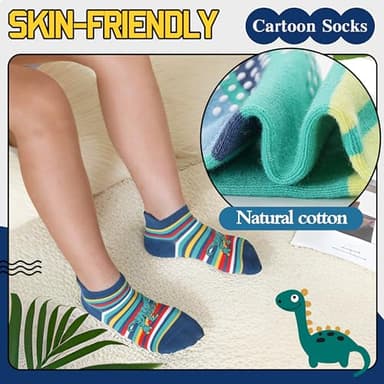 Welwoos Baby Boys Toddlers Grips Socks Kids Non Slip Anti Skid Ankle Fun Gifts Cotton No Show Socks with Grippers 9 Pairs (Dinosaur, 1-3T) - Image 2