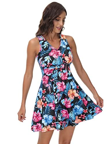 Kate Kasin Two Piece Swimsuits for Women Tummy Control Back Cross Flowy Swimdress Bathing Suits with Boyshorts Swimwear - Image 2